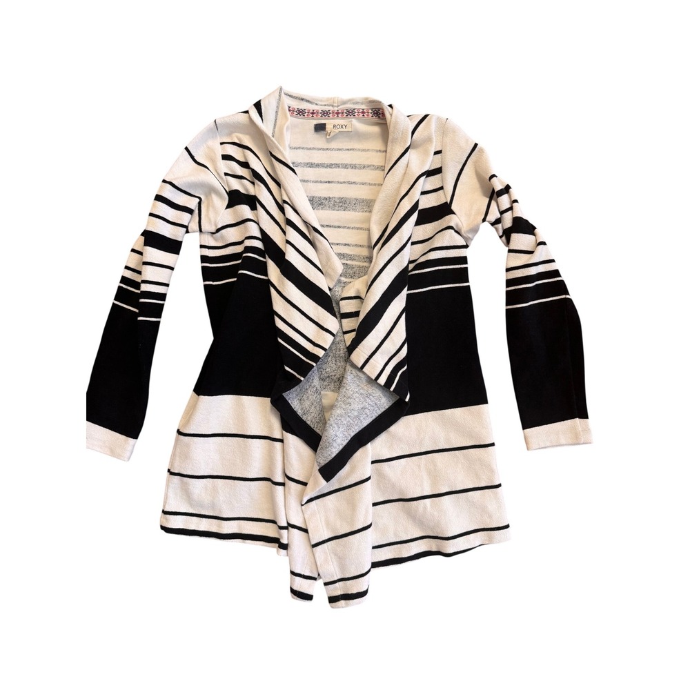 Roxy Womens Striped Open‎ Front Waterfall Cardigan Black White Small v-310/QW